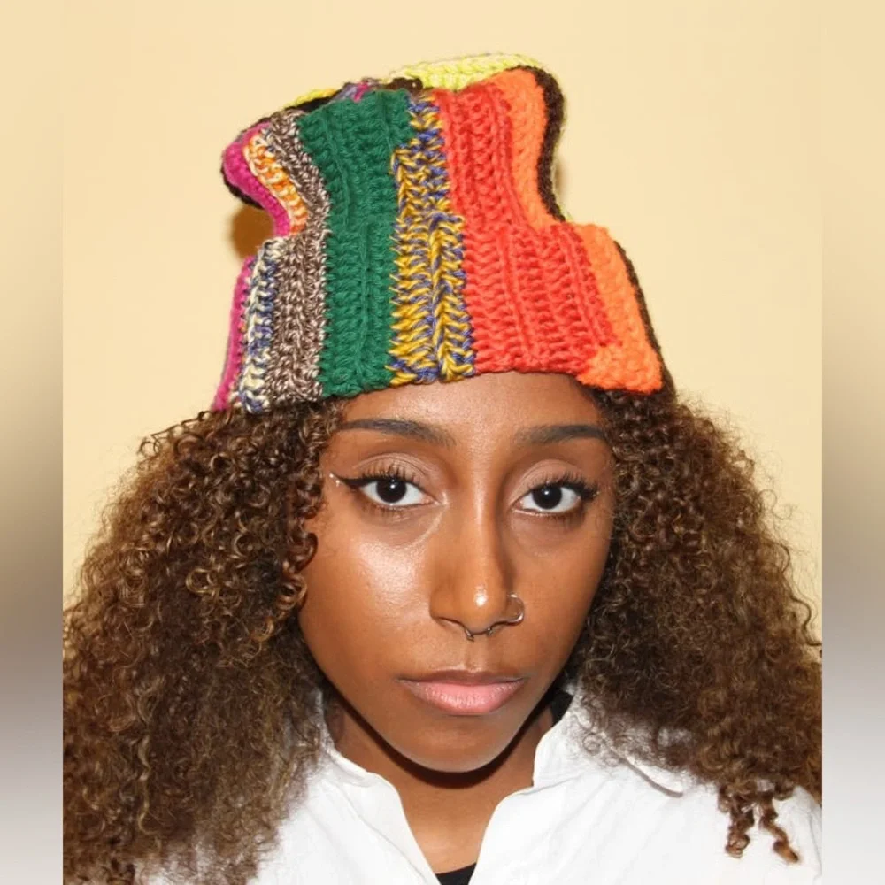 L’REESE HANDMADE MIXED CROCHET BEANIE MULTI COLOR UNISEX OS NWOT